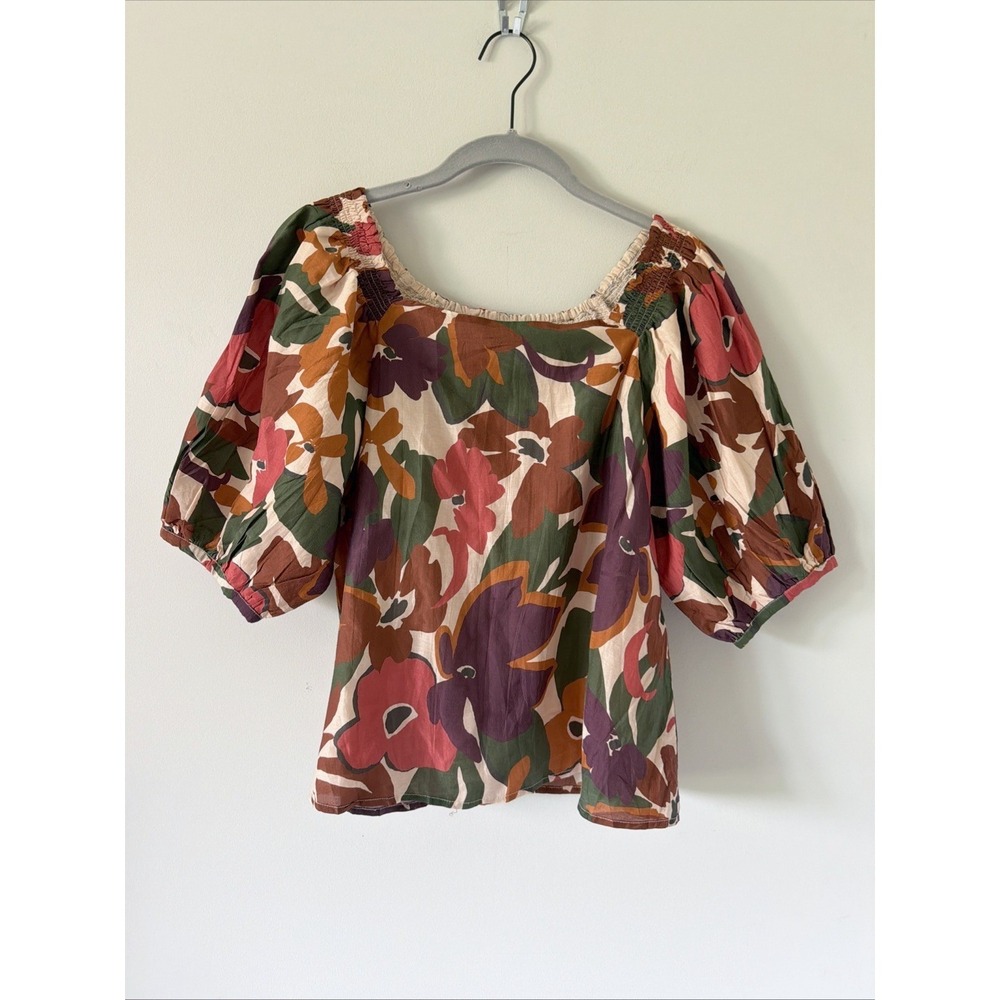 Velvet By Graham Spencer Cotton Silk Blend Fall Florals Puff Sleeve Blouse Small